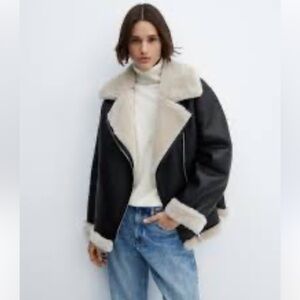 Zara faux leather and fur collar coat size S